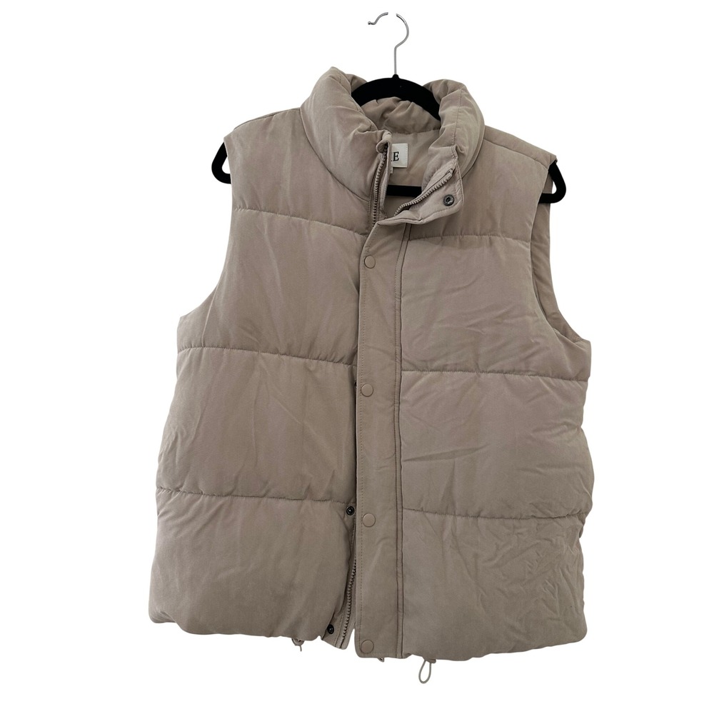 BKE Tan Puffer Vest Womens L Beige Quilted Full Zip Snap Button Gorpcore Fall